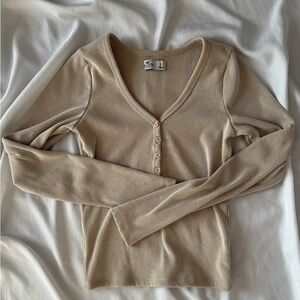Hollister Beige Ribbed Long Sleeve Blouse